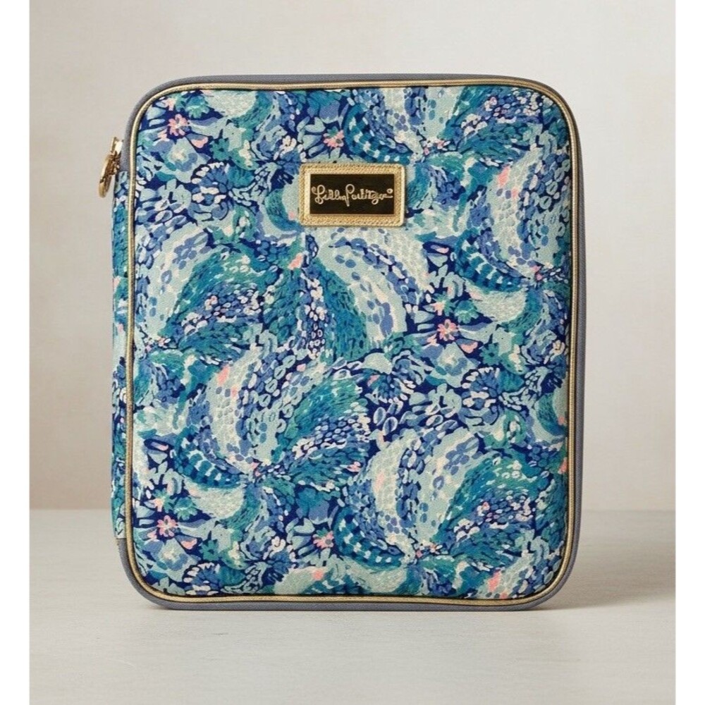 Lilly Pulitzer Agenda Folio Wave after Wave Gold Plate Logo Full Zip Around NWOT